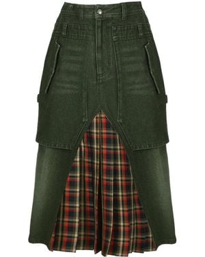 ANDERSSON BELL Layered Pleated Midi Denim Skirt - Green