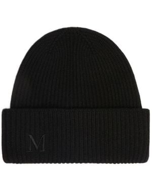 Max Mara Mmretina Logo Embroidered Ribbed Beanie - Black