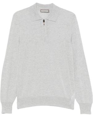 Canali Quarter-Zip Knitted Polo Shirt - White