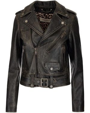 Golden Goose Cracked Effect Leather Biker Jacket - Black