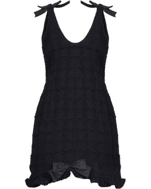 Alessandra Rich Bow Embellished Check Tweed Bouclé Mini Dress - Blue