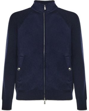 Eleventy Ribbed-Panels Zip Jacket - Blue