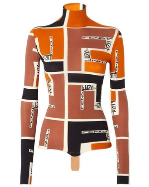 Fendi High-Neck Printed Jumper - Orange