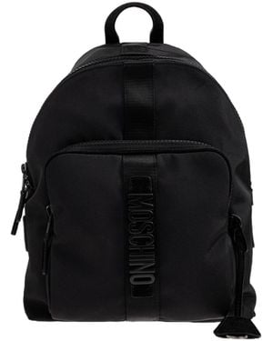 Moschino Logo Detailed Zipped Backpack - Black