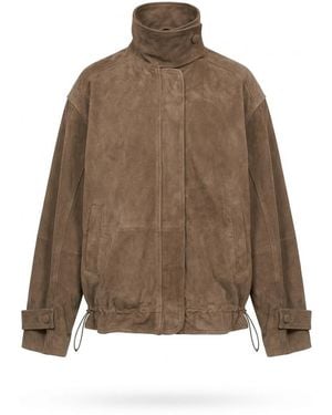 ROTATE BIRGER CHRISTENSEN Long-Sleeved Leather Jacket - Brown
