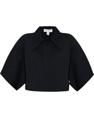 Alaïa Alaïa Short-Sleeved Cropped Polo Top - Blue