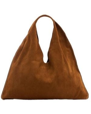 The Row Small Bindle Suede Top Handle Bag - Brown