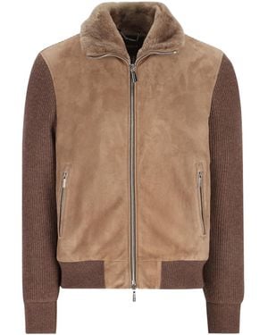 Moorer Shearling Collar Zip-Up Jacket - Brown
