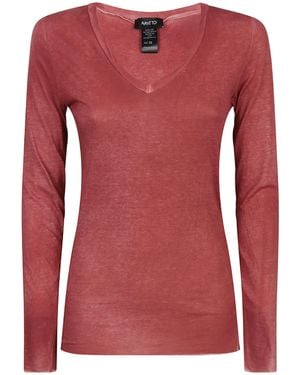 Avant Toi V-Neck Long Sleeve Top - Red