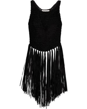 Philosophy Di Lorenzo Serafini Crochet-Knit Fringed Top - Black