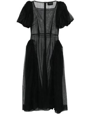 Simone Rocha Puff Sleeve Sheer Midi Dress - Black