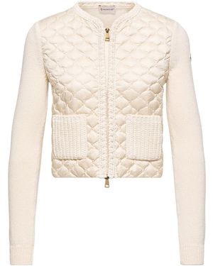 Moncler Geometric-Quilted Padded Zip-Up Cardigan - Natural