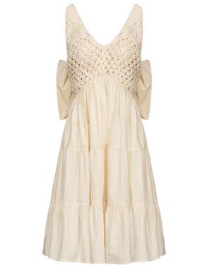 Pinko Maxi Bow Detailed Open Knit Mini Dress - Natural