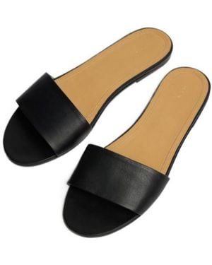 The Row Signum Flat Leather Slide Sandals - Black