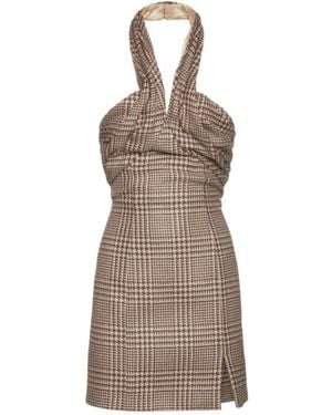 GIUSEPPE DI MORABITO Prince Of Wales Wool Halter Neck Dress - Brown