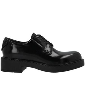 Prada Smooth Leather Logo Derby Shoes - Black