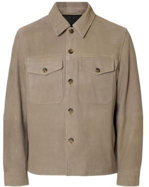 SELECTED Pockets Button Suede Jacket - Natural