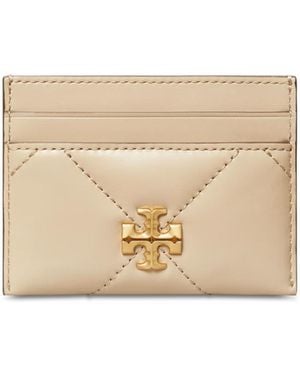 Tory Burch Quilted Logo Card Holder Wallet - Natural