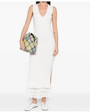 Ganni Crochet Trim Knitted Dress - White