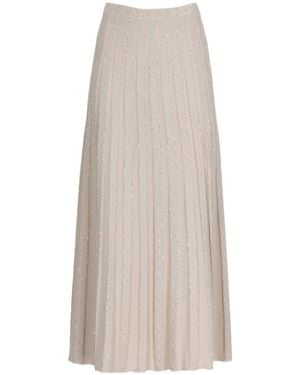 D.exterior Pleated Patterned Midi Skirt - Natural