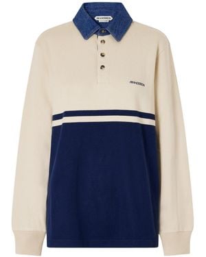 JW Anderson Embroidered Striped Cotton-Jersey Polo Shirt - Blue
