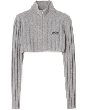 Miu Miu Cropped Wool And Cashmere Cardigan - Gray