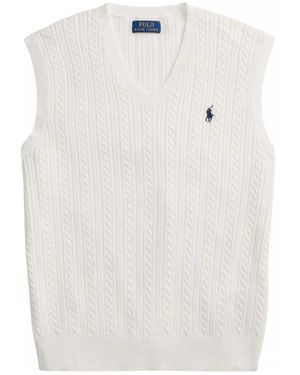Polo Ralph Lauren Sleeveless Featherweight Cable Knit V-Neck Jumper Vest - White
