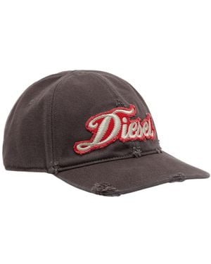 DIESEL Logo Embroidered Distressed Baseball Cap - Brown