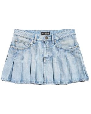 Balenciaga Pleated Denim Mini Skirt - Blue