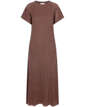 Brunello Cucinelli Metallic Ribbed-Knit Midi Dress - Brown
