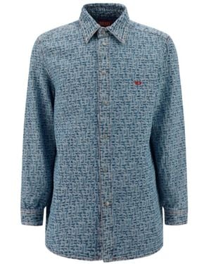 DIESEL Monogram-Print Long-Sleeve Denim Shirt - Blue