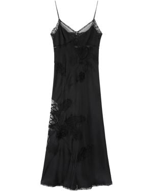 Ermanno Scervino Lace-Trim Floral-Appliqué Midi Dress - Black