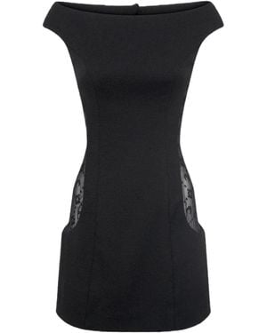 Marine Serre Boat-Neck Dropped-Shoulders Mini Dress - Black