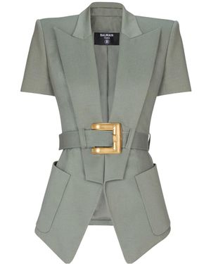 Balmain Belted Gabardine Anthem Jacket - Gray
