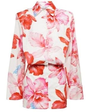 The Attico Margot Floral Cotton Shirt Dress - Red