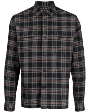 Vince Check-Pattern Cotton Shirt - Grey