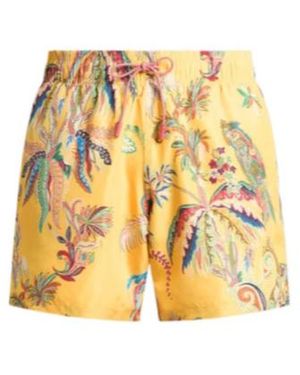 Etro Swim Shorts With Placed Parrot And Palm Tree Print - Yellow