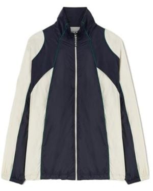 Palm Angels Curved Logo Printed Zipped Windbreaker - Blue