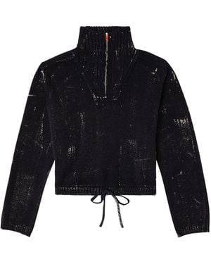 DIESEL M-Marcellette Half-Zip Distressed Sweater - Blue
