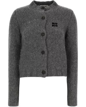 Miu Miu Crewneck Button-Up Cardigan - Grey