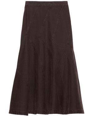 MAX&Co. Flared Cotton-Drill Midi Skirt - Brown