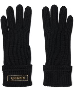 Burberry Logo Patch Wool Blend Gloves - Black
