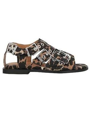 Ganni Leopard Print Gladiator Sandals - Black