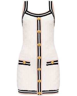 Balmain Maze Monogram Sleeveless Mini Dress - White
