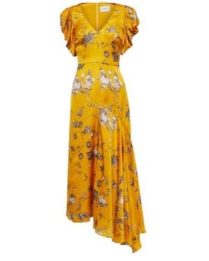 Erdem Floral Satin Midi Dress - Yellow