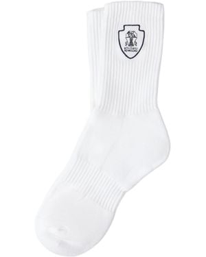 Brunello Cucinelli Logo Emblem Ribbed Ankle Socks - White