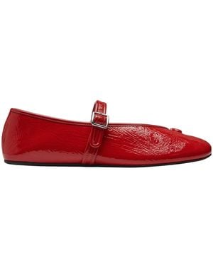 COACH Buckle-Strap Patent Leather Ballet Flats - Red