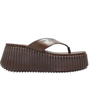 Chloé Nama Platform Thong Sandals - Brown
