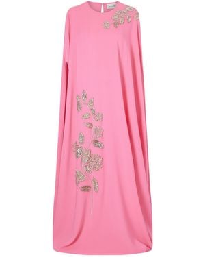 Oscar de la Renta Cape-Effect Embellished Silk-Blend Gown - Pink