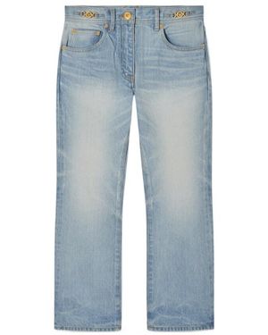 Versace Logo-Patch Cropped Jeans - Blue